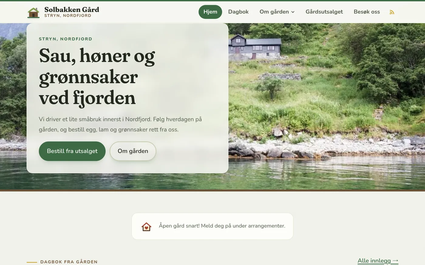 Forsiden til Solbakken Gård på PC og mobil